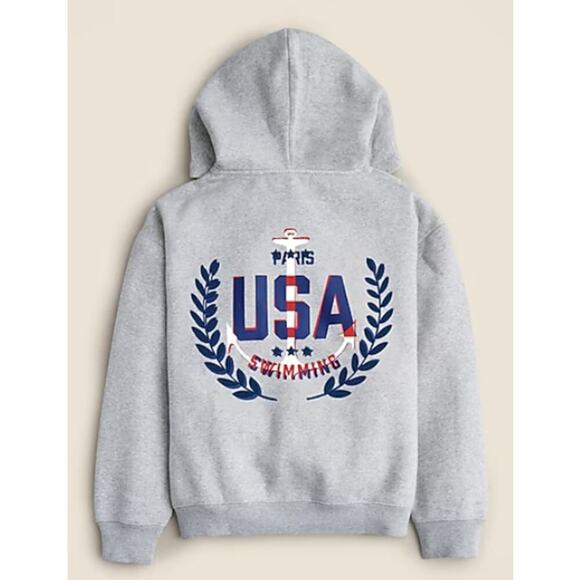 J.Crew Heritage Fleece Hoodie Limited Edition USA Swimming Gray Plus Size 2X - Picture 3 of 11